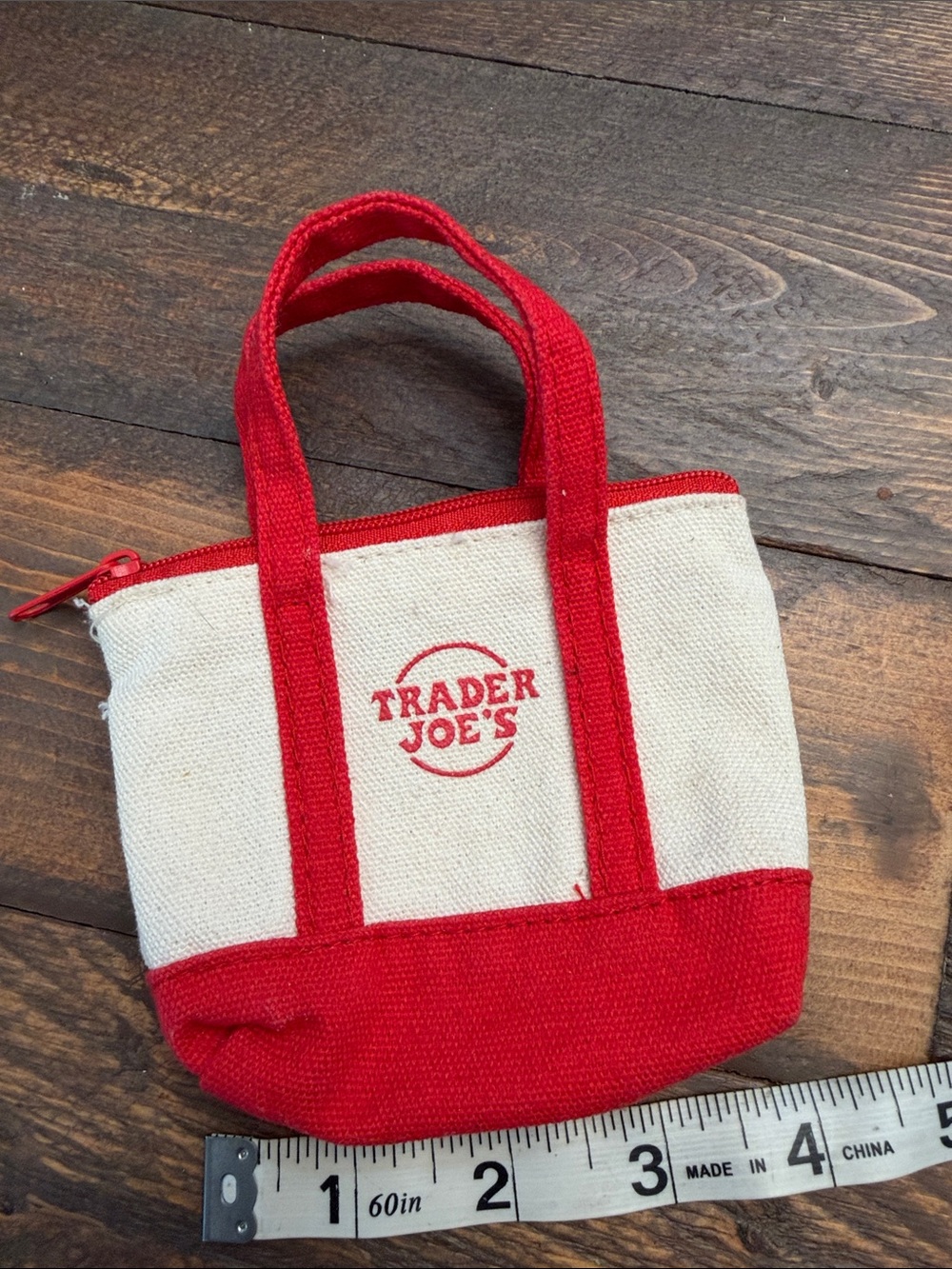 Trader Joe's Red Canvas Micro Tote Pouch Charm ONLY No Inner BagNWOT collectible